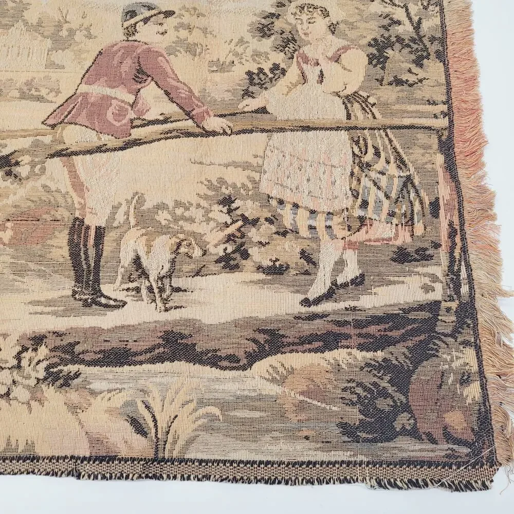 Vintage Italian Woven Tapestry Courting Couples on Bridge Made in Italy 36